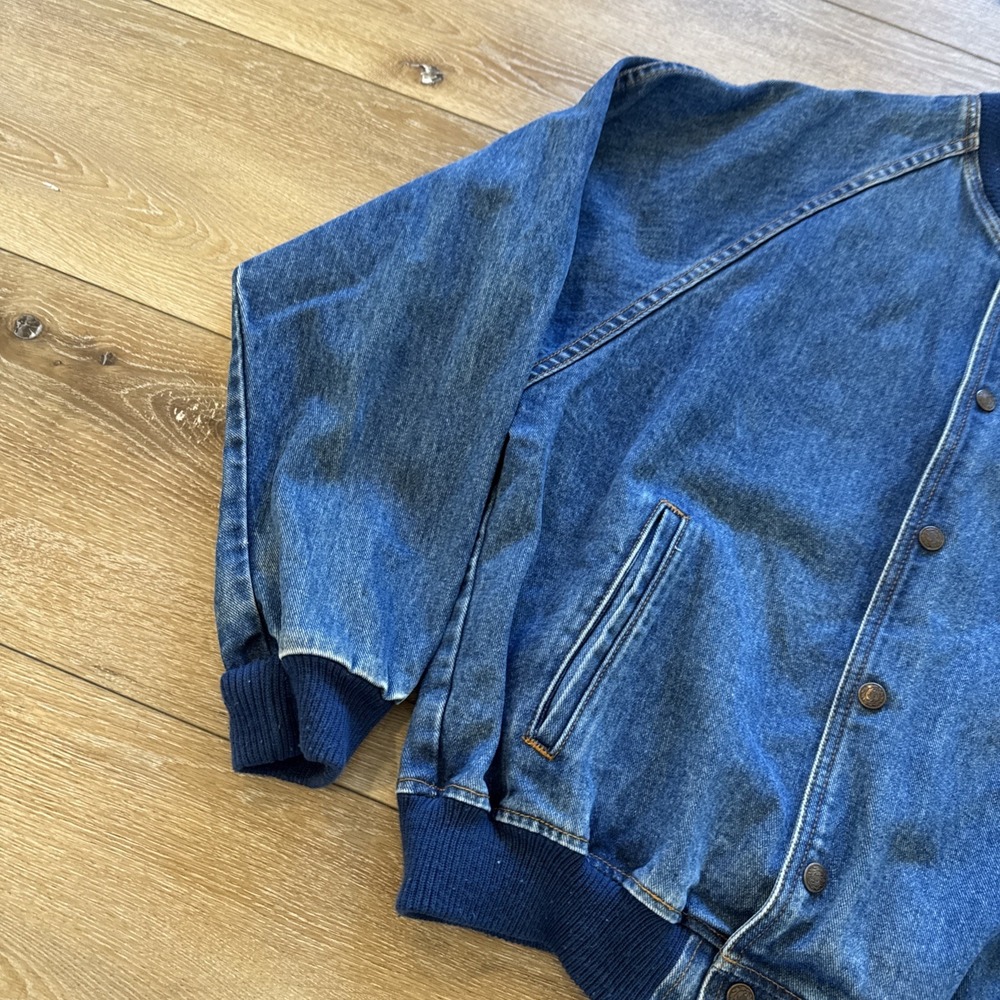 Vintage Denim Bomber Jacket Mens M Super Chevy Parts Plus BFGoodrich Car Show - Picture 5 of 9